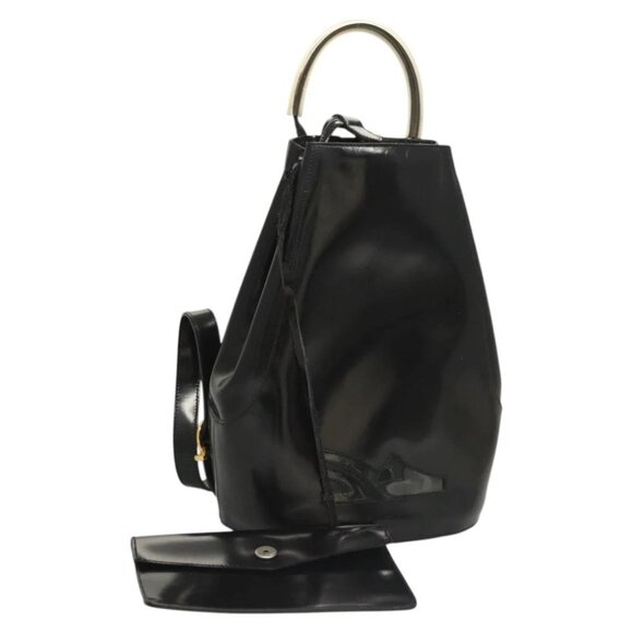 Salvatore Ferragamo Gancini Backpack Enamel Black Gold - Picture 1 of 15